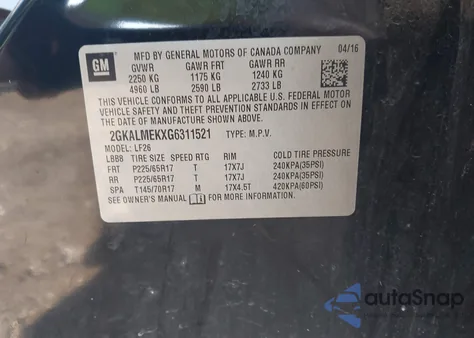 2016 GMC Terrain Sle-1 z USA, uszkodzony, nr VIN 2GKALMEKXG6311521